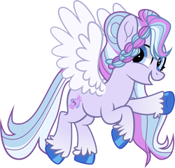 Size: 7951x7653 | Tagged: safe, artist:shootingstarsentry, queen haven, oc, oc only, oc:camellia, pegasus, pony, g5, absurd resolution, base used, blue eyes, blue hooves, blue mane, blue tail, braid, colored hooves, colored wings, female, flying, gradient legs, hooves, looking back, mare, mare oc, multicolored mane, multicolored tail, offspring, parent:alphabittle blossomforth, parent:queen haven, parents:alphahaven, pegasus oc, purple coat, simple background, smiling, solo, spread wings, tail, three toned mane, three toned tail, tied mane, transparent background, unshorn fetlocks, vector, wings