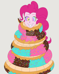 Size: 1280x1600 | Tagged: safe, artist:hiromasayoshi, pinkie pie, human, equestria girls, g4, coils, cute, deviantart watermark, diapinkes, donut, donut snake, female, food, grin, hypno eyes, hypno pie, hypnosis, hypnotized, kaa eyes, obtrusive watermark, smiling, watermark, wrapped snugly, wrapped up