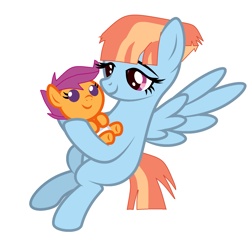 Size: 1875x1755 | Tagged: artist needed, safe, anonymous artist, artist:feather_bloom, scootaloo, windy whistles, pegasus, pony, g4, adopted, adopted daughter, adopted offspring, baby, baby scootaloo, base used, base:feather bloom, cradling, cute, cutealoo, diaper, duo, duo female, female, foal, headcanon, headcanon in the description, holding a pony, looking at each other, looking at someone, mare, mother and child, mother and daughter, parent:windy whistles, scootadoption, scootalove, simple background, smiling, smiling at each other, spread wings, what if, white background, wholesome, windybetes, wings, younger