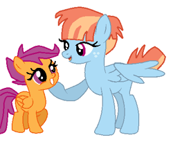 Size: 415x341 | Tagged: artist needed, safe, anonymous artist, artist:pastel-pocky, scootaloo, windy whistles, pegasus, pony, g4, adopted, adopted daughter, adopted offspring, base used, cute, cutealoo, daaaaaaaaaaaw, dialogue in the description, duo, duo female, female, filly, foal, freckles, grin, headcanon, headcanon in the description, hoof under chin, mare, mother and child, mother and daughter, open mouth, open smile, parent:windy whistles, scootadoption, scootalove, simple background, smiling, sweet dreams fuel, white background, windybetes