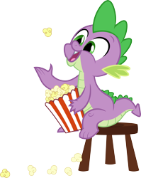 Size: 3000x3771 | Tagged: safe, artist:cloudy glow, spike, dragon, g4, season 3, too many pinkie pies, cute, eating, food, male, popcorn, simple background, solo, spikabetes, transparent background, vector, wingless spike