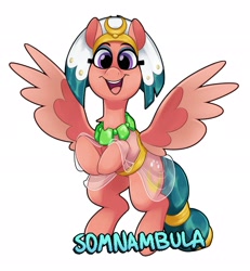 Size: 1893x2048 | Tagged: safe, artist:luximus17, somnambula, pegasus, pony, g4, clothes, egyptian, egyptian headdress, egyptian pony, female, glowpaz, jewelry, mare, necklace, open mouth, open smile, rearing, simple background, smiling, solo, spread wings, white background, wings