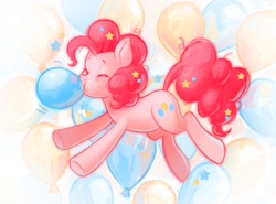 Size: 2048x1518 | Tagged: safe, artist:brdscker, pinkie pie, earth pony, pony, g4, balloon, blowing, blowing up balloons, eyes closed, female, inflating, mare, solo