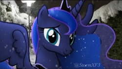 Size: 640x363 | Tagged: source needed, safe, artist:stormxf3, princess luna, alicorn, pony, g4, female, snow, snowfall, solo