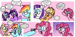 Size: 1302x642 | Tagged: safe, artist:doodlesinky, part of a set, applejack, fluttershy, pinkie pie, rainbow dash, rarity, twilight sparkle, alicorn, earth pony, insect, pegasus, unicorn, g4, horn, horsefly, mane six