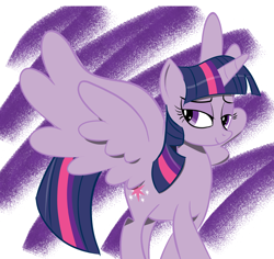 Size: 1942x1836 | Tagged: safe, artist:solarflare6041, twilight sparkle, alicorn, pony, g4, abstract background, looking at you, smiling, smiling at you, solo, spread wings, twilight sparkle (alicorn), walking, wings