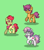 Size: 456x520 | Tagged: safe, apple bloom, scootaloo, sweetie belle, earth pony, pegasus, pony, unicorn, pony town, g4, applebuck, cutie mark crusaders, green background, group, horn, male, rule 63, scooteroll, silver bell, simple background, trio, trio male