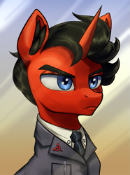 Size: 951x1280 | Tagged: safe, artist:nurglich, oc, oc only, oc:theory mind, pony, unicorn, eaw redux, equestria at war mod, bust, communism, horn, portrait, solo