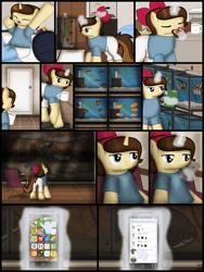 Size: 1750x2333 | Tagged: safe, artist:99999999000, oc, oc only, oc:mar baolin, fish, pegasus, pony, tropical fish, comic:affection, aquarium, bread, food, phone, tea, toast, yawn