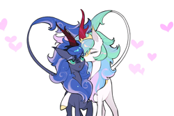 Size: 3000x2000 | Tagged: safe, artist:atardanto, princess celestia, princess luna, kirin, g4, duo, duo female, female, incest, kirin celestia, kirin luna, kirin-ified, kissing, lesbian, royal sisters, ship:princest, shipping, siblings, simple background, sisters, species swap, white background