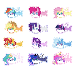 Size: 2900x2668 | Tagged: safe, artist:atardanto, applejack, fluttershy, pinkie pie, princess cadance, princess celestia, princess luna, rainbow dash, rarity, starlight glimmer, sunset shimmer, trixie, twilight sparkle, fish, g4, alicorn tetrarchy, fishified, mane six, meme, ponified meme, sacabambaspis, simple background, species swap, twilight sparkle (alicorn), white background, wings