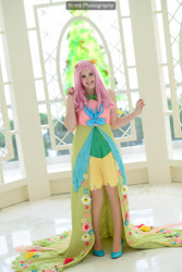 Size: 601x900 | Tagged: safe, artist:koi-ishly, photographer:yenra, fluttershy, human, g4, 2014, clothes, cosplay, costume, dress, gala dress, irl, irl human, magfest, magfest 2014, photo, solo