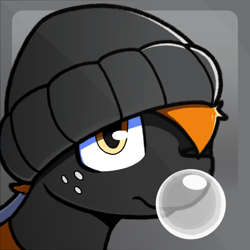 Size: 2048x2048 | Tagged: safe, artist:sefastpone, oc, oc only, oc:se, earth pony, pony, bean, beanie, black coat, bubblegum, bust, crossover, earth pony oc, food, freckles, frown, gamerpic, gum, hat, looking at you, one eye closed, orange mane, parody, portrait, solo, two toned eyes, xbox 360, xbox live
