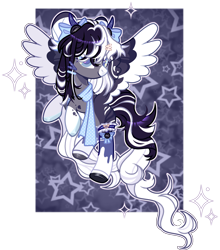 Size: 2760x3136 | Tagged: safe, artist:lavender-bases, oc, oc only, oc:oreo cream, pegasus, pony, clothes, colored wings, female, high res, horns, mare, scarf, socks, solo, two toned wings, wings