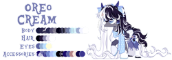 Size: 1280x451 | Tagged: safe, artist:stellaartist13, oc, oc only, oc:oreo cream, pegasus, pony, clothes, colored wings, female, horns, mare, reference sheet, scarf, simple background, socks, solo, transparent background, two toned wings, wings