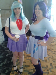 Size: 1024x1366 | Tagged: safe, artist:brinycosplay, coco pommel, rarity, human, bronycon, bronycon 2015, g4, clothes, cosplay, costume, duo, duo female, female, irl, irl human, photo