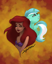 Size: 400x490 | Tagged: safe, artist:ekkiart, lyra heartstrings, pony, unicorn, g4, 2014, crossover, disney, disney princess, duo, duo female, female, horn, lyriel, mare, princess ariel, the little mermaid