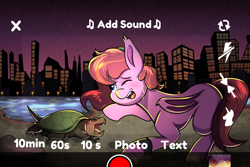 Size: 3000x2000 | Tagged: safe, artist:littletigressda, oc, oc only, bat pony, pony, turtle, bat pony oc, city, cityscape, solo, water