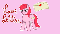 Size: 1920x1080 | Tagged: safe, artist:claynus, oc, oc only, oc:love letter, earth pony, pony, cursive writing, pink background, simple background, solo, text