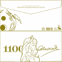 Size: 3060x3084 | Tagged: safe, kotobukiya, princess celestia, human, g4, envelope, humanized, kotobukiya princess celestia, monochrome, solo