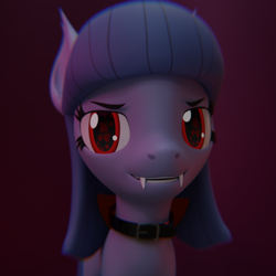 Size: 1080x1080 | Tagged: safe, artist:the luna fan, oc, oc only, oc:cosmia nebula, bat pony, 3d, 3d model, bat ponified, collar, fangs, race swap, solo