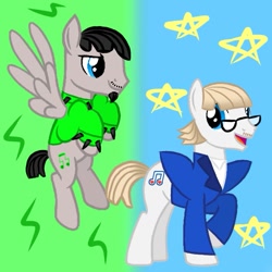 Size: 709x709 | Tagged: safe, earth pony, pegasus, duo, gradient background, joost klein, kaarija