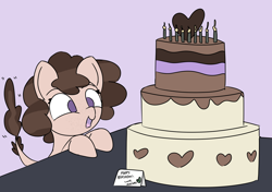 Size: 1600x1125 | Tagged: safe, artist:allhallowsboon, oc, oc only, oc:raevyn, pegasus, birthday, birthday cake, cake, cute, excited, female, food, happy, happy birthday, present, solo, tail, tail wag