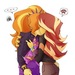 Size: 1500x1500 | Tagged: safe, artist:jzdog_0205, adagio dazzle, sunset shimmer, human, equestria girls, g4, ..., cross-popping veins, duo, duo female, emanata, female, kissing, lesbian, ship:sunsagio, shipping, simple background, tsundere, white background