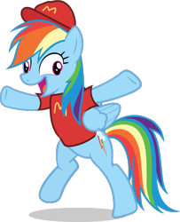 Size: 614x758 | Tagged: safe, artist:berpsterponimator, rainbow dash, pegasus, pony, g4, bipedal, dancing, derp, female, mare, maredonalds, mcdonald's, open mouth, puppet rig, simple background, solo, transparent background