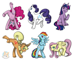 Size: 828x671 | Tagged: safe, artist:notjailbait, applejack, fluttershy, pinkie pie, rainbow dash, rarity, twilight sparkle, earth pony, pegasus, pony, unicorn, g4, 2012, bipedal, crossed arms, female, mane six, mare, simple background, smiling, smirk, unicorn twilight, white background