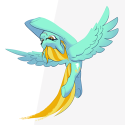 Size: 2500x2500 | Tagged: safe, artist:jewellier, lightning dust, pegasus, pony, g4, action pose, backflip, colored sketch, female, flying, frog (hoof), grin, high res, mare, simple background, sketch, smiling, solo, spread wings, underhoof, upside down, white background, wings