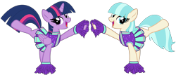 Size: 6835x2925 | Tagged: safe, artist:twilyisbestpone, coco pommel, twilight sparkle, alicorn, earth pony, pony, g4, absurd resolution, base used, cheerleader, cheerleader outfit, cheerleader sparkle, clothes, cocobetes, cute, duo, duo female, eyeshadow, female, folded wings, horn, inconsistent line weight, makeup, mare, open mouth, open smile, pleated skirt, pom pom, pretty, raised hoof, simple background, skirt, smiling, transparent background, twiabetes, twilight sparkle (alicorn), wings, wrong eye shape