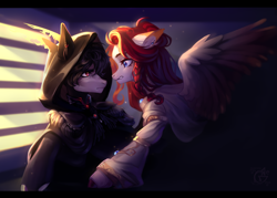 Size: 2300x1650 | Tagged: safe, artist:ryusya, oc, oc only, pegasus, pony, darkness, duo