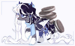 Size: 2000x1220 | Tagged: safe, artist:arabrando, oc, oc only, oc:oreo cream, pegasus, pony, clothes, colored wings, cookie, female, food, mare, oreo, scarf, simple background, socks, solo, two toned wings, white background, wings