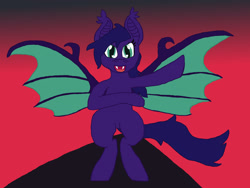 Size: 2048x1536 | Tagged: safe, artist:silverfishv9, oc, oc only, oc:dusks dim (solredrose), bat pony, pony, bat pony oc, bipedal, gradient background, solo, spread wings, wings