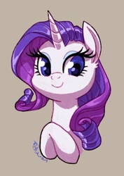 Size: 421x596 | Tagged: safe, artist:whitediamonds, rarity, pony, unicorn, g4, bust, horn, portrait, simple background, smiling, solo