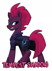 Size: 1509x2048 | Tagged: safe, artist:luximus17, tempest shadow, pony, unicorn, g4, angry, broken horn, clothes, female, gritted teeth, horn, looking back, mare, simple background, solo, teeth, uniform, white background