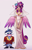 Size: 2310x3650 | Tagged: safe, artist:p3lya, princess cadance, shining armor, human, unicorn, anthro, g4, blushing, breasts, busty princess cadance, cleavage, clothes, dress, duo, duo male and female, female, gradient background, heart, height difference, high res, horn, horned humanization, humanized, interspecies, jewelry, kiss mark, lipstick, male, meme, ring, ship:shiningcadance, shipping, straight, the bride and the ugly ass groom, wedding dress, wedding ring, winged humanization, wings