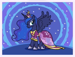 Size: 1799x1376 | Tagged: safe, artist:mariana10990, budge studios, princess luna, alicorn, pony, g4, my little pony color by magic, clothes, dress, female, mare, passepartout, solo, spread wings, wings