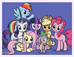 Size: 1688x1295 | Tagged: safe, artist:mariana10990, budge studios, applejack, fluttershy, pinkie pie, rainbow dash, rarity, spike, twilight sparkle, alicorn, dragon, earth pony, pegasus, pony, unicorn, g4, my little pony color by magic, season 4, twilight's kingdom, cute, dashabetes, diapinkes, female, horn, jackabetes, male, mane seven, mane six, mare, passepartout, raribetes, shyabetes, spikabetes, twiabetes, twilight sparkle (alicorn), wingless spike