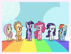 Size: 1780x1358 | Tagged: safe, artist:mariana10990, budge studios, applejack, fluttershy, pinkie pie, rainbow dash, rarity, twilight sparkle, alicorn, all bottled up, g4, my little pony color by magic, best friends until the end of time, mane six, passepartout, rainbow, twilight sparkle (alicorn)