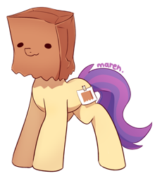 Size: 3200x3643 | Tagged: safe, artist:maren, oc, oc only, oc:paper bag, earth pony, pony, bag, earth pony oc, female, high res, mare, paper bag, simple background, solo, tail, white background