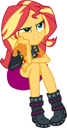 Size: 3000x5700 | Tagged: safe, artist:cloudy glow, sunset shimmer, driving miss shimmer, equestria girls, g4, my little pony equestria girls: choose your own ending, boots, clothes, cute, frown, shimmerbetes, shoes, simple background, sitting, solo, transparent background, vector, vest