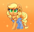 Size: 2164x2016 | Tagged: safe, artist:confetticakez, applejack, earth pony, pony, g4, alternate hairstyle, bow, braid, braided tail, clothes, cute, female, flower, flower in hair, freckles, gradient background, hair bow, high res, jackabetes, mare, open mouth, open smile, overalls, smiling, solo, sparkles, sunflower, tail, tail bow