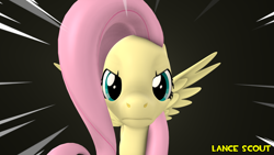 Size: 1920x1080 | Tagged: safe, artist:lancescout, fluttershy, pegasus, pony, g4, 3d, female, offscreen character, pov, solo, source filmmaker, speed lines, stare, staring at you, the stare