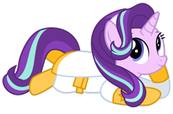 Size: 3000x1996 | Tagged: safe, artist:keronianniroro, starlight glimmer, pony, unicorn, g4, clothes, cosplay, costume, cute, female, glimmerbetes, high res, hoof on face, horn, lying down, mare, namesake, pun, simple background, solo, starlight (the boys), the boys, transparent background, vector, visual pun