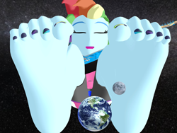 Size: 5000x3750 | Tagged: safe, artist:dragonalex555, rainbow dash, human, equestria girls, g4, 3d, barefoot, electric guitar, feet, female, fetish, foot fetish, foot focus, giant human, giantess, giga, guitar, guitar solo, macro, mmd, musical instrument, nail polish, playing guitar, scrunching toes, singing, solo, toenail polish, toenails