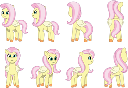 Size: 3531x2444 | Tagged: safe, artist:prixy05, fluttershy, pegasus, pony, g4, g5, my little pony: tell your tale, female, g4 to g5, generation leap, mare, simple background, solo, turnaround, white background