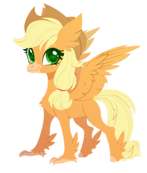 Size: 2420x2835 | Tagged: safe, artist:belka-sempai, part of a set, applejack, classical hippogriff, hippogriff, g4, applejack's hat, classical hippogriffied, commission, cowboy hat, cute, female, freckles, hat, hippogriffied, jackabetes, simple background, smiling, solo, species swap, spread wings, transparent background, wings, ych result