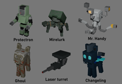 Size: 2846x1967 | Tagged: safe, artist:mint pill, changeling, ghoul, robot, undead, fallout equestria, fallout, fallout pony (mint pill), minecraft